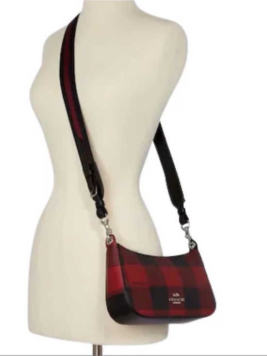 Coach Handbags - Coach Red and Black Buffalo Plaid Crossbody with Leather Trim